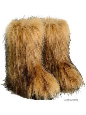 Faux Fur Boots Fuzzy Fluffy Winter Snow Boots Warm Outdoor Indoor